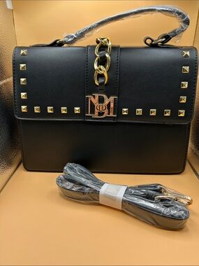Bagley Mischka Black Vegan Two-Way Satchel & Crossbody w/Gold Hardware New w/Tag